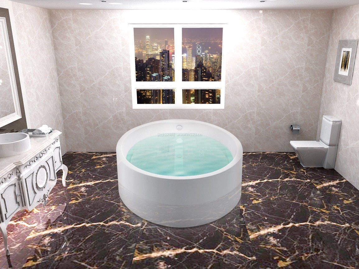 2023浴室简约圆形浴缸3d图片