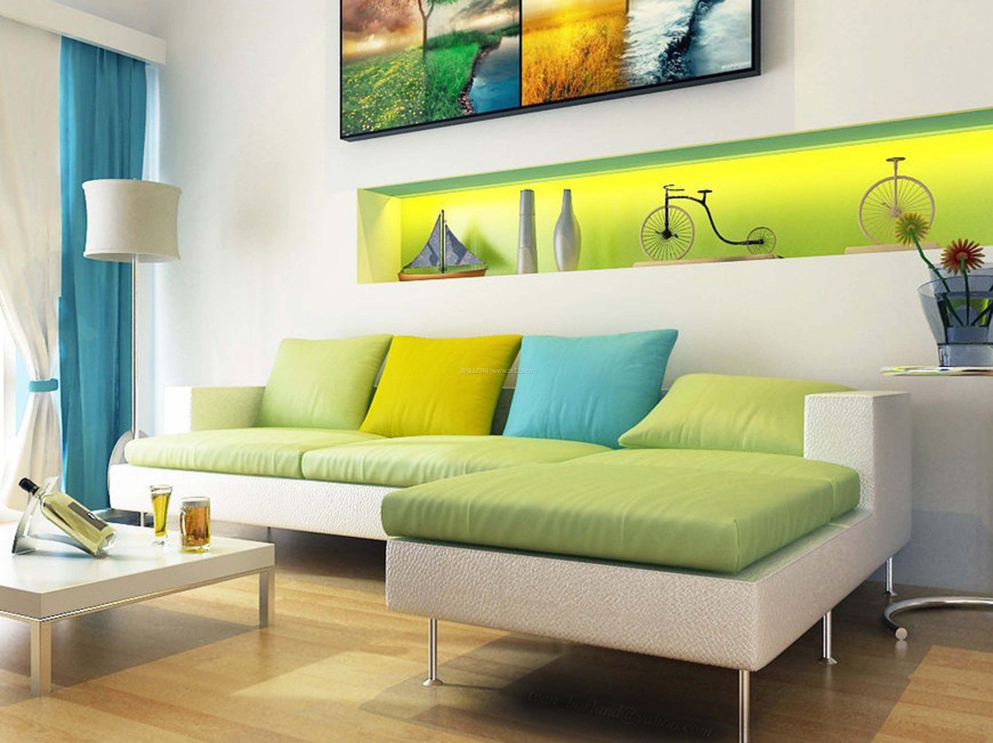 2017客厅家居绿色沙发垫子图片