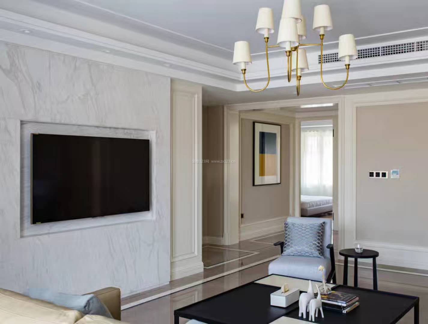 现代美式客厅装修效果图 简易电视墙效果图