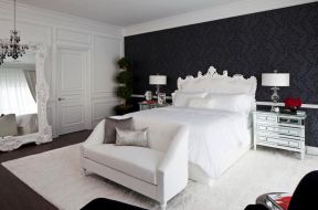 2023黑白灰现代卧室家具摆放设计图片
