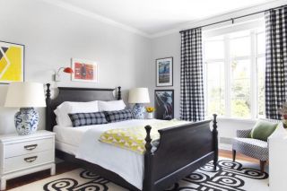2023黑白灰现代卧室窗帘设计图片