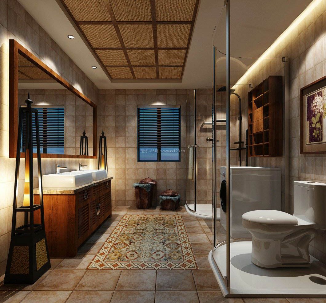 2023禅意中式浴室玻璃效果图片