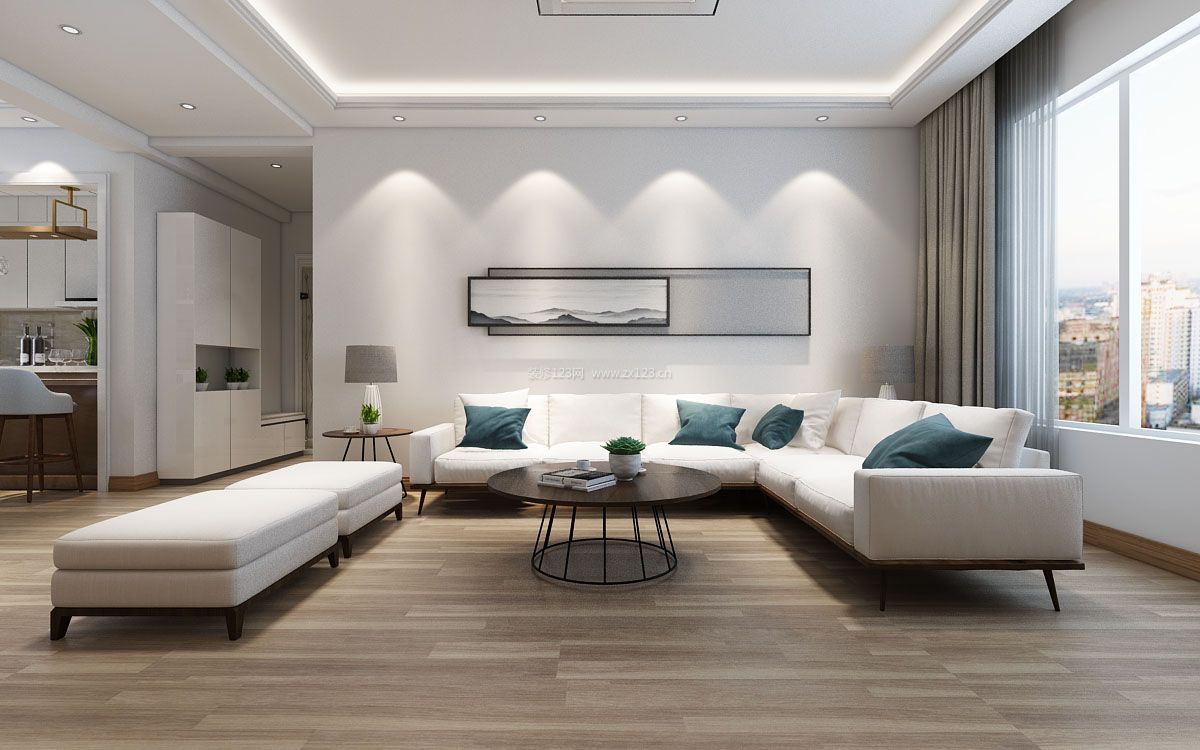 现代简约风格客厅白色沙发装修效果实景图2021