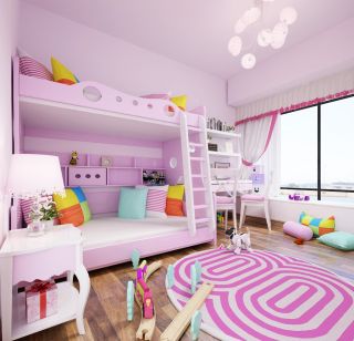 2023紫色儿童房上下铺设计效果图