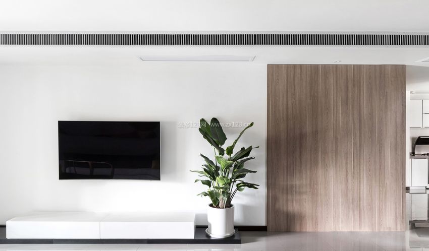 2021现代混搭客厅白色电视墙装修效果图片