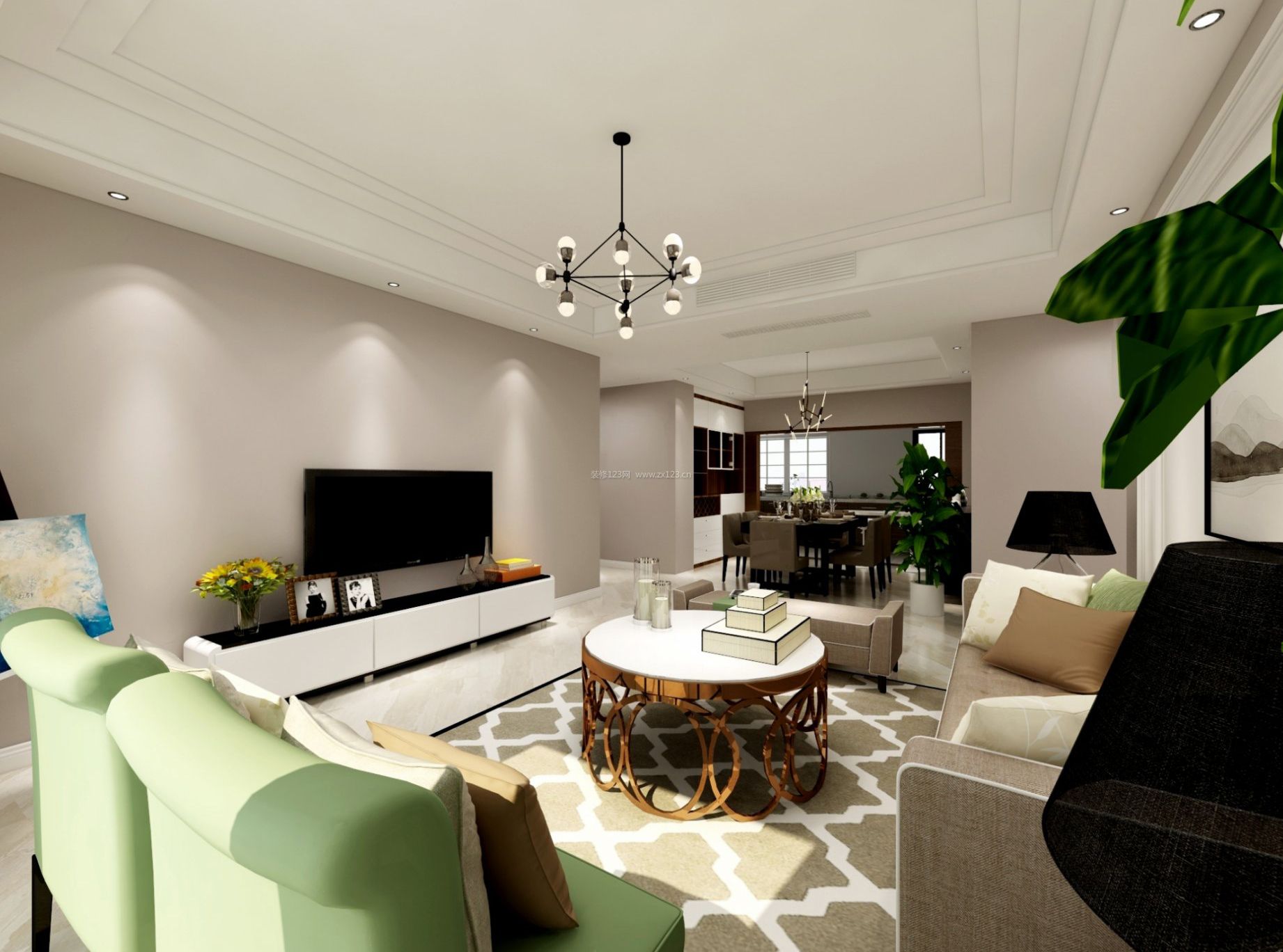2020现代简约风格房子装修效果图 2020客厅地毯搭配效果图片