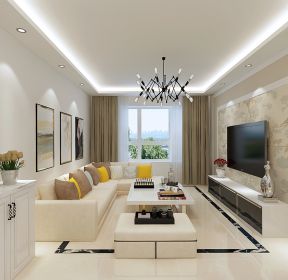 2021现代风格客厅转角布艺沙发装修效果图-每日推荐