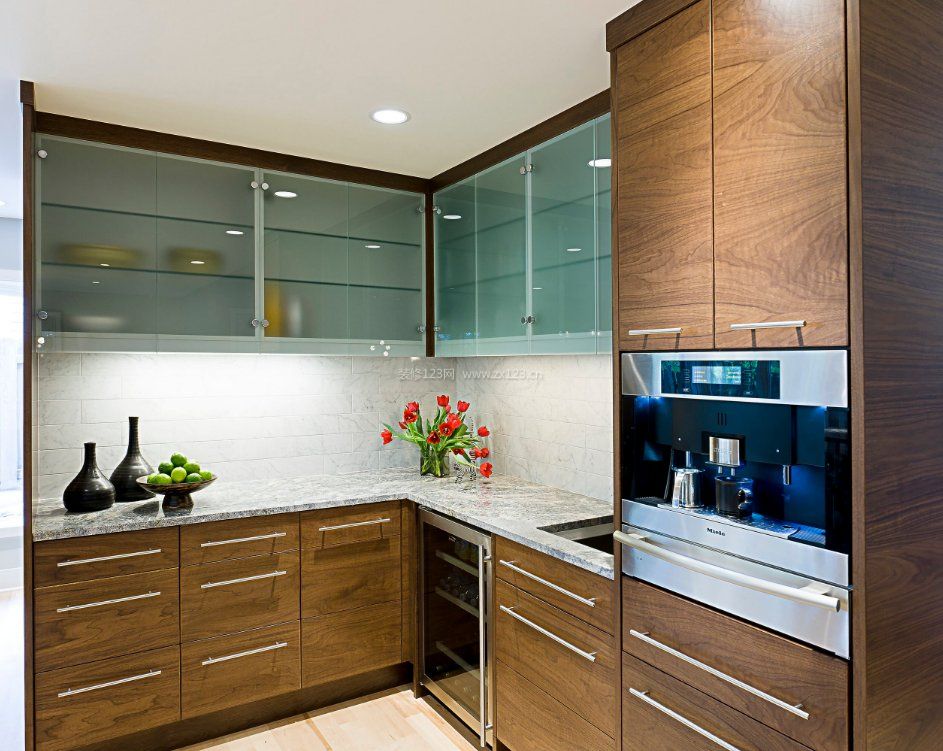 Tall kitchen cabinet with glass doors