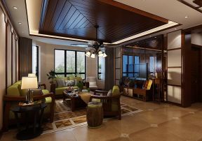 2023东南亚别墅客厅木吊顶装饰设计图片