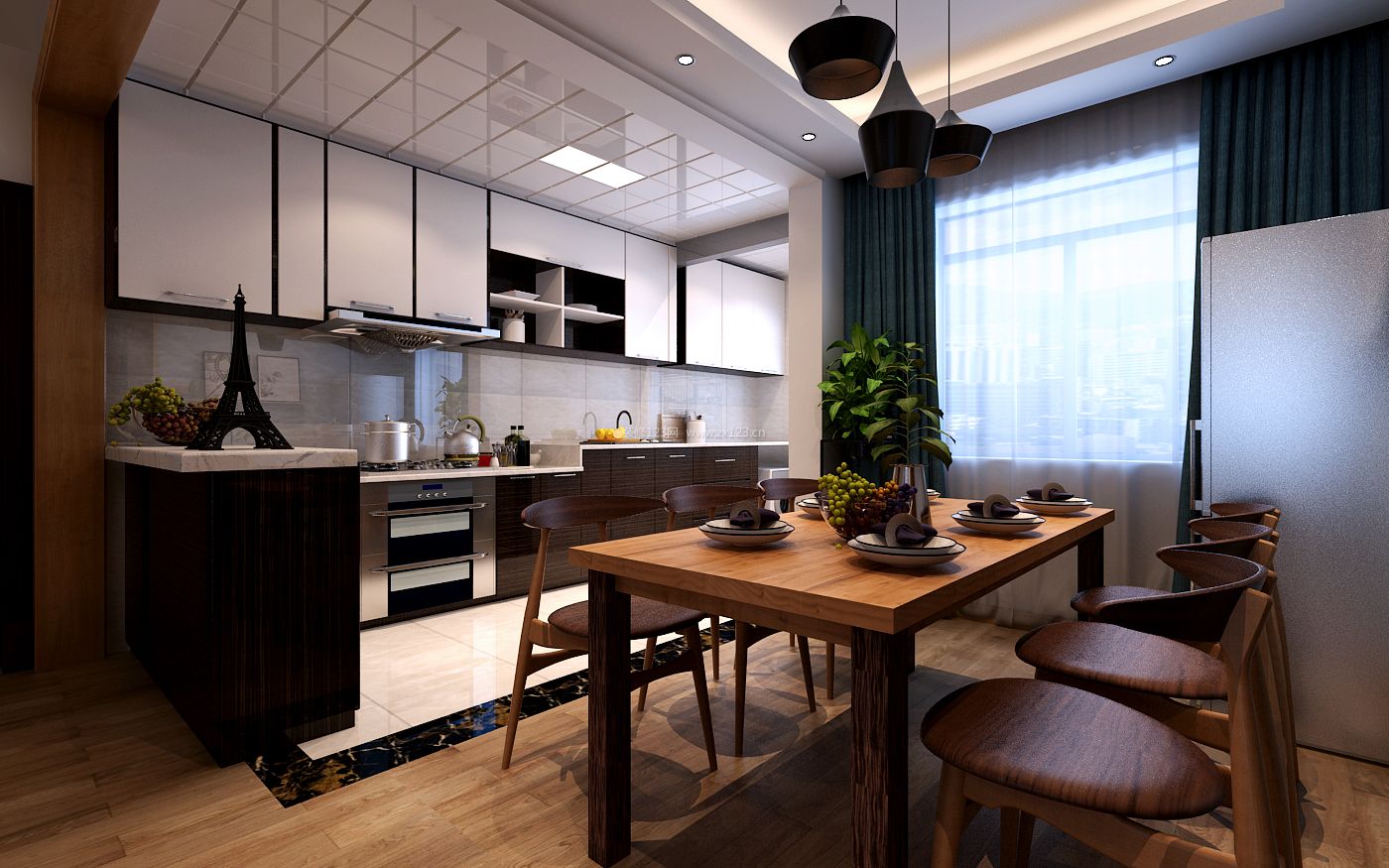 简约北欧风格开放式厨房餐厅装修效果图