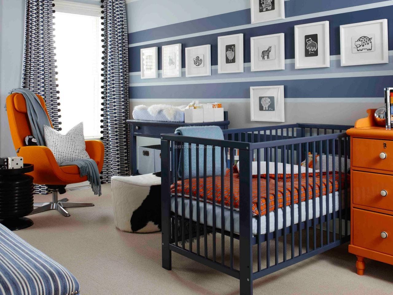 儿童房婴儿床蓝色设计效果图