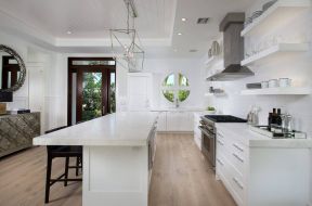 2023纯白色风格开放式厨房木地板效果图
