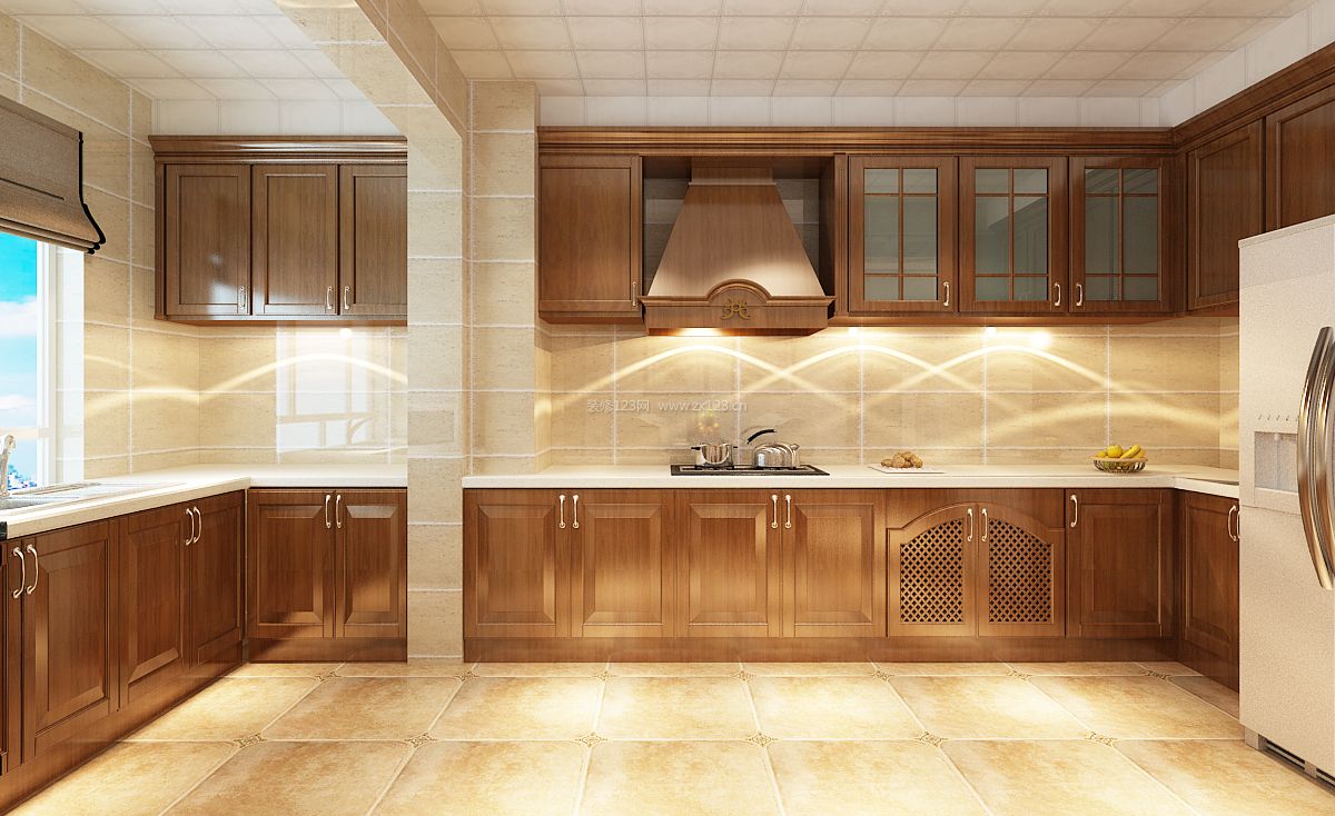 美式风格厨房实木橱柜装修效果图2023