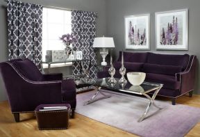 紫色系金丝绒沙发摆放效果图片