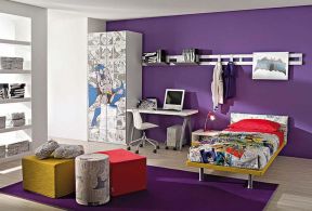 紫色系儿童卧室墙图片