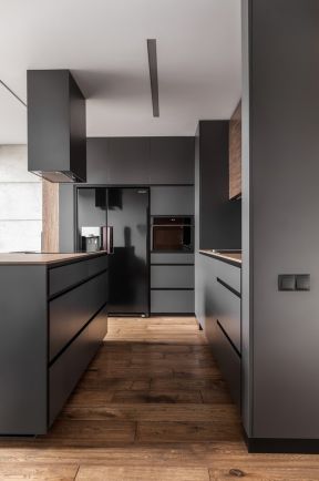 2023一字型小厨房灰色橱柜效果图