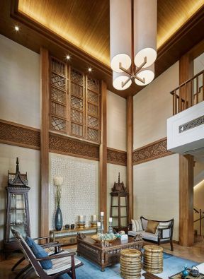 东南亚风格复式别墅客厅吊顶图片
