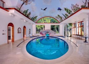 别墅室内泳池吊顶彩绘效果图片