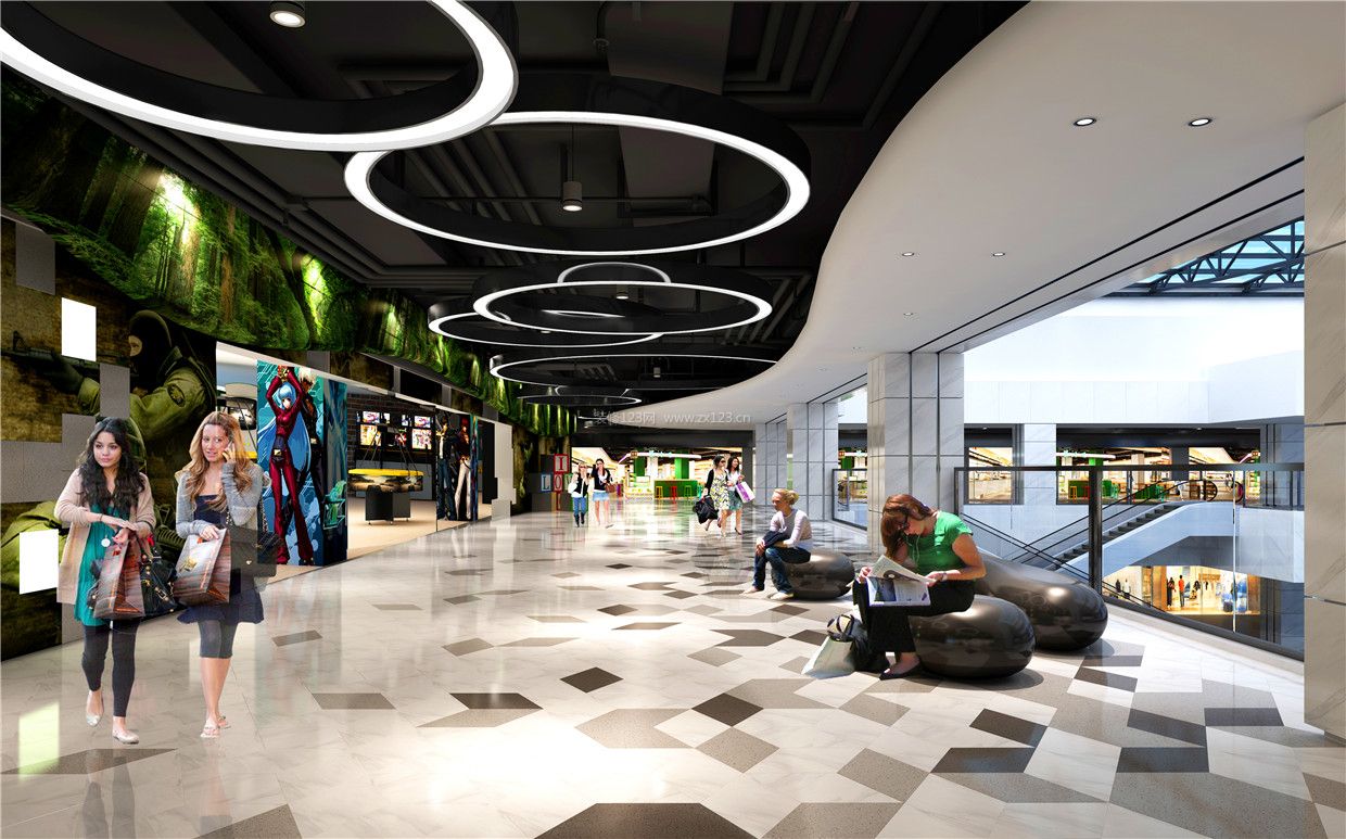2023购物中心走廊吊灯效果图片