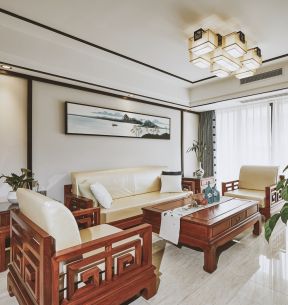 2023大气现代新中式客厅沙发背景墙装修效果图片
