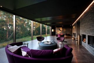 长方形客厅半圆形沙发紫色装修图片