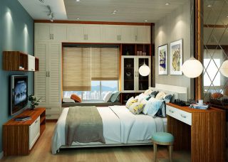 现代卧室短窗帘竹帘设计效果图