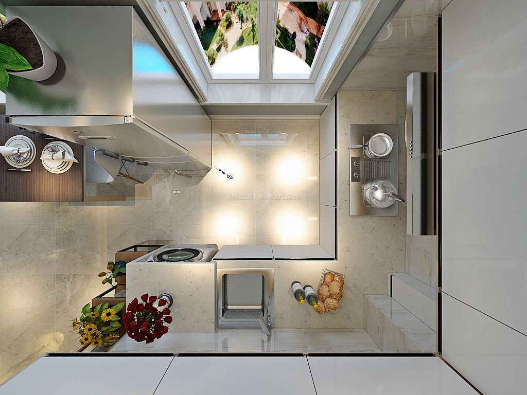 现代小户型厨房橱柜石英石台面装修效果图2023