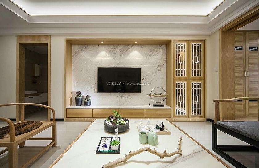 2023现代中式客厅电视机背景墙设计效果图