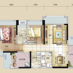 D1户型， 2室2厅2卫0厨， 建筑面积约90.52平米