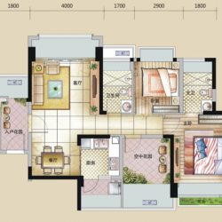 C6户型， 2室2厅2卫0厨， 建筑面积约89.84平米
