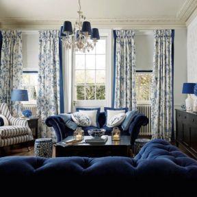 2023欧式风格客厅蓝色沙发