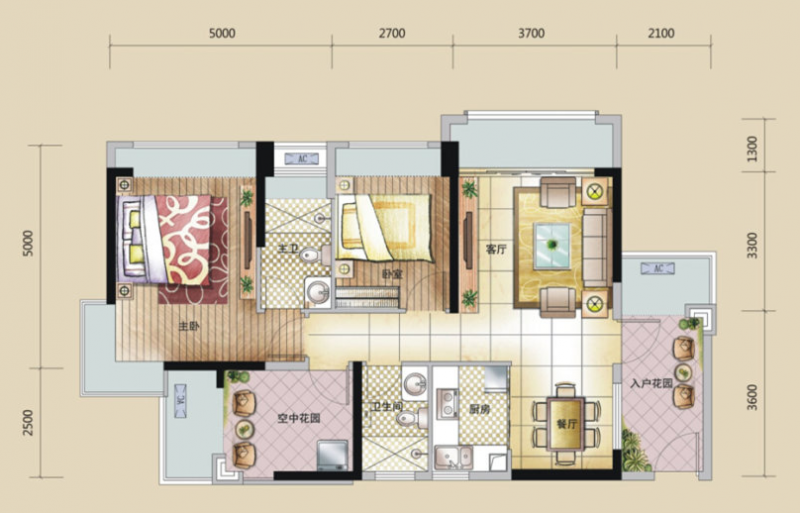 D1户型， 2室2厅2卫0厨， 建筑面积约90.52平米