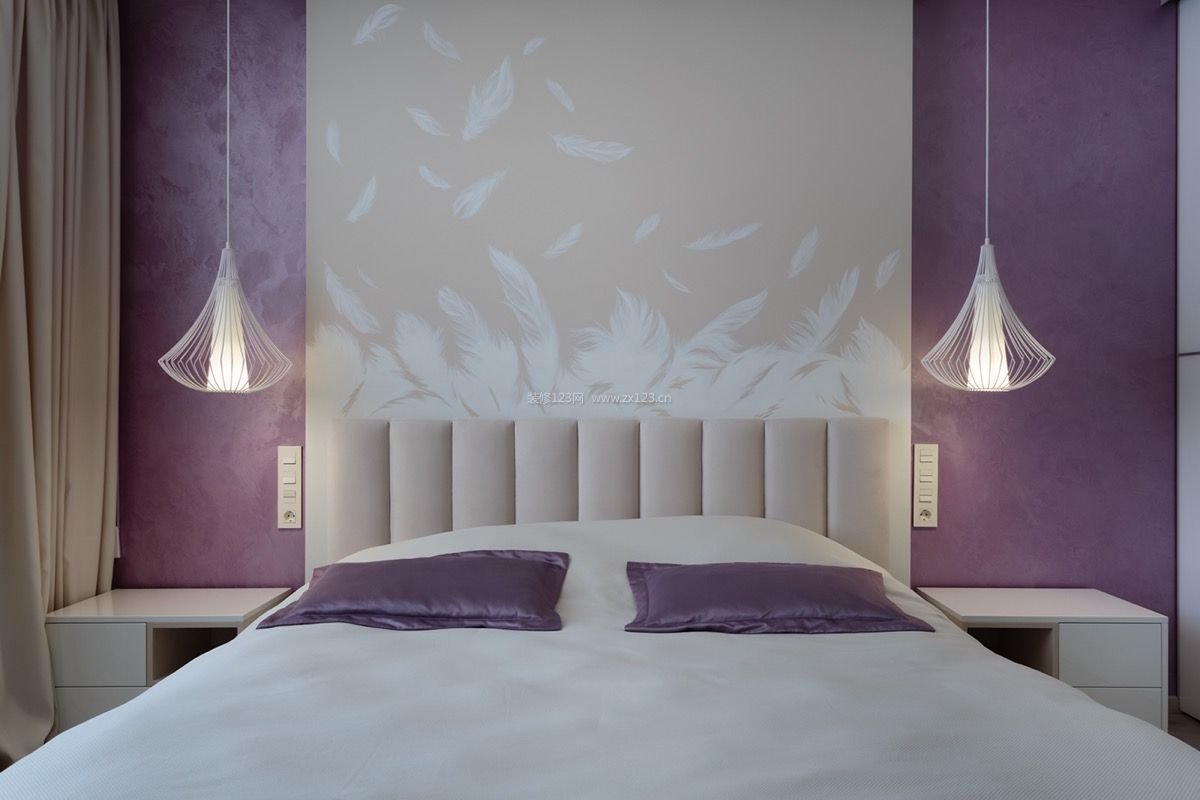 现代温馨卧室床头背景墙装修效果图片大全2018款