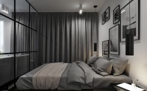 黑白灰家装卧室玻璃隔断设计效果图
