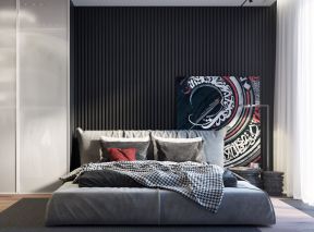 黑白色调卧室床头实木设计家装效果图