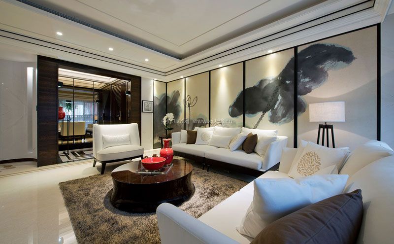 2023现代中式客厅沙发背景墙设计效果图