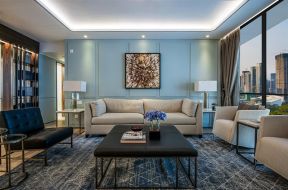 2020淡蓝色客厅装修效果图 2020客厅地毯搭配效果图片