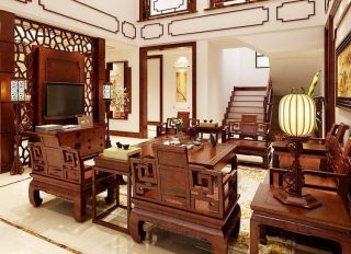 2023中式别墅客厅实木茶几图片