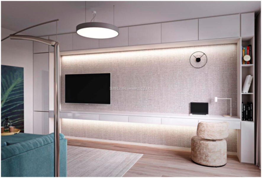 2023现代公寓客厅简单电视墙设计效果图片