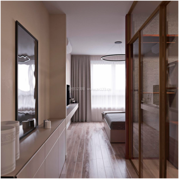 2023现代公寓主卧室带卫生间装修效果图