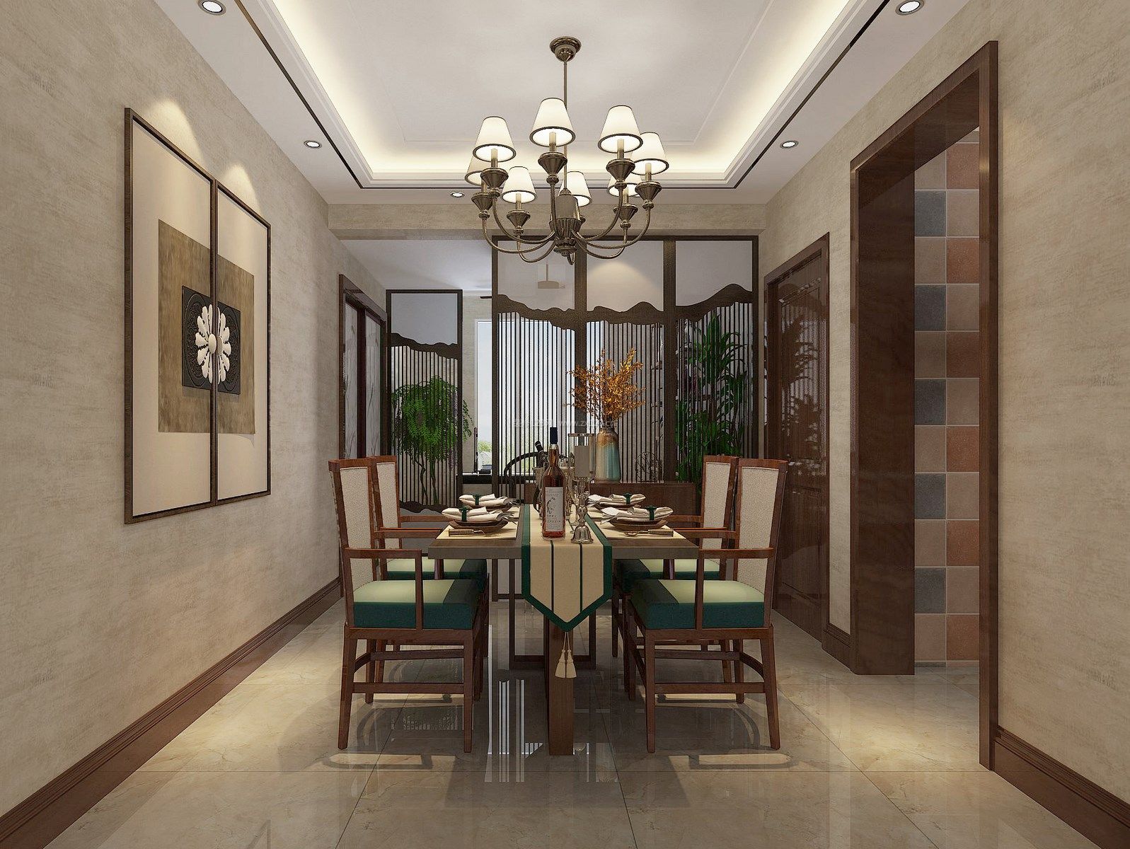 新中式餐厅屏风隔断设计装修效果图片