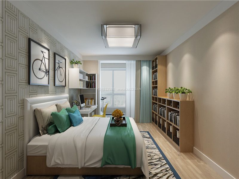2020现代卧室设计图大全 卧室书柜