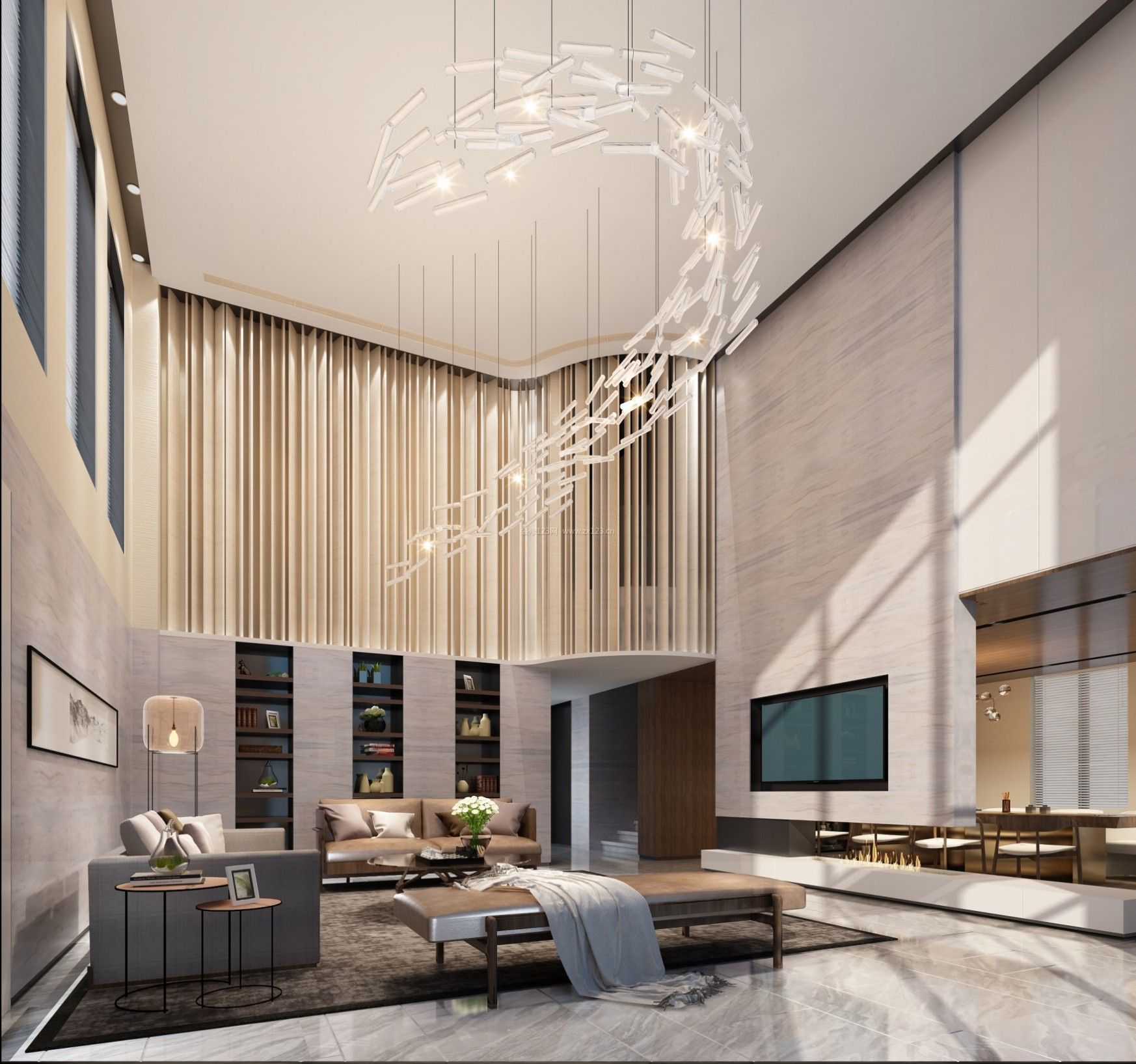 2023现代别墅客厅吊灯造型设计效果图大全