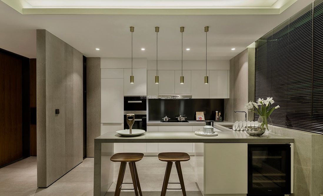 2023现代家装室内开放式厨房吧台装修效果图欣赏