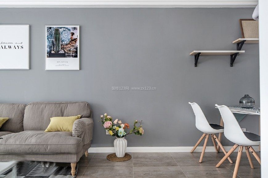 现代简欧客厅灰色背景墙装修图片