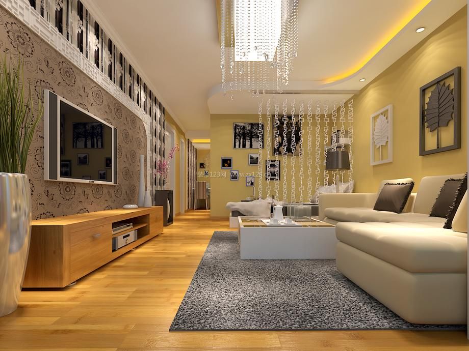 现代简约家庭装修效果图 2020客厅水晶吊灯图片