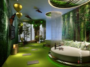 2023原始森林主题酒店珠帘隔断设计图片