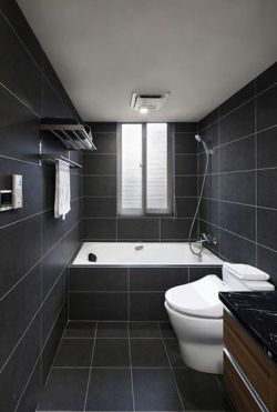 现代卫生间黑色瓷砖装修效果图片