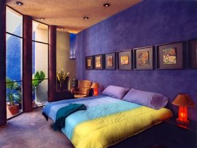 2023地中海卧室深蓝色背景墙装饰设计图片