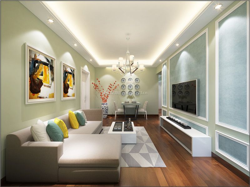 2023现代复式客厅石膏线电视墙装修效果图大全